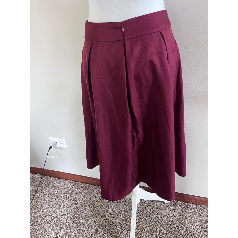 Yige Red Wine Pleated Midi Skirt N002 High Waist A-Line Size 6 NEW - Picture 2 of 6